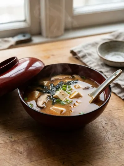 Tofu Miso Soup with Mushrooms & Nori